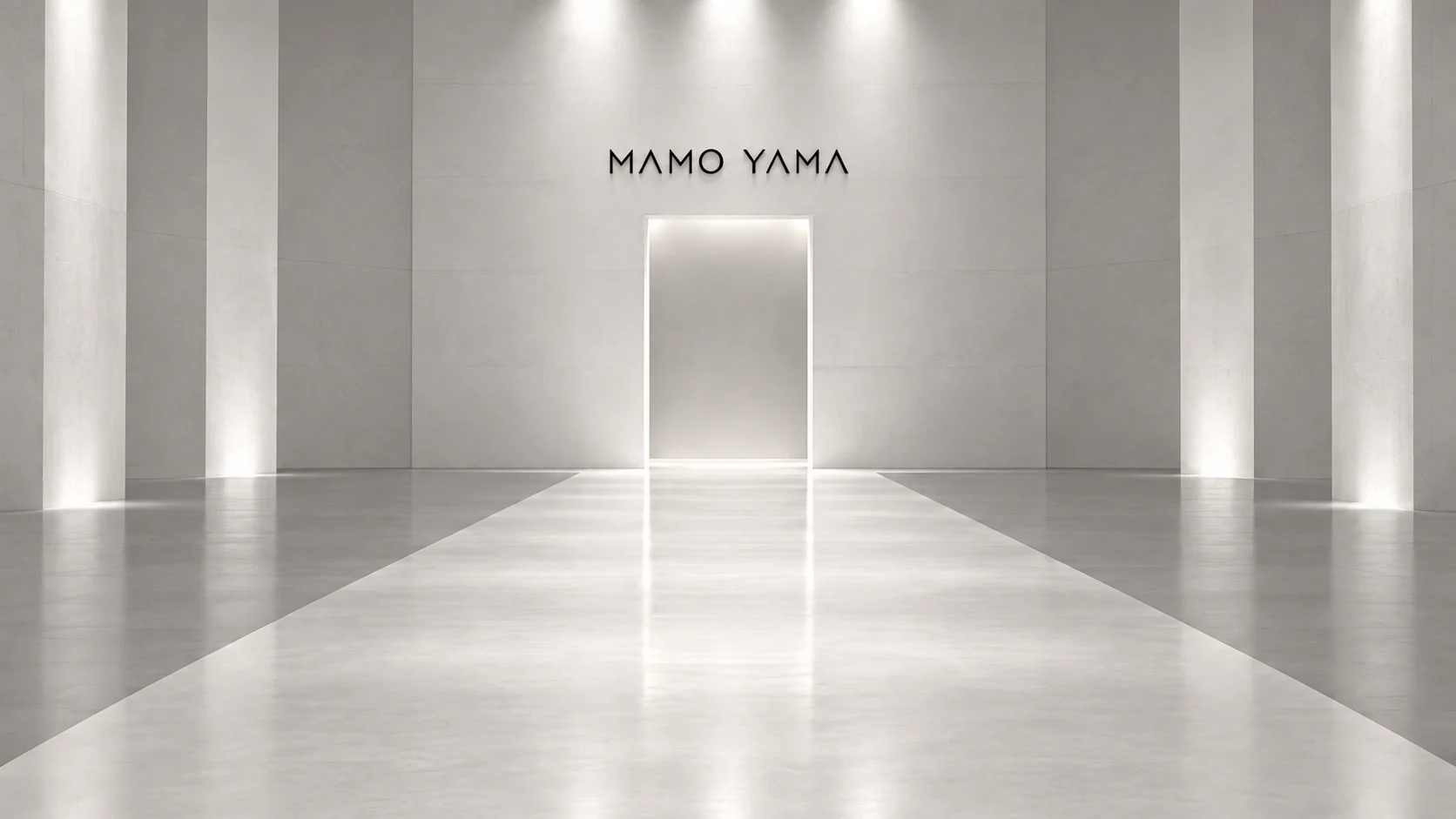 Heller Raum mit beleuchtetem Portal und Mamo-Yama-Schriftzug